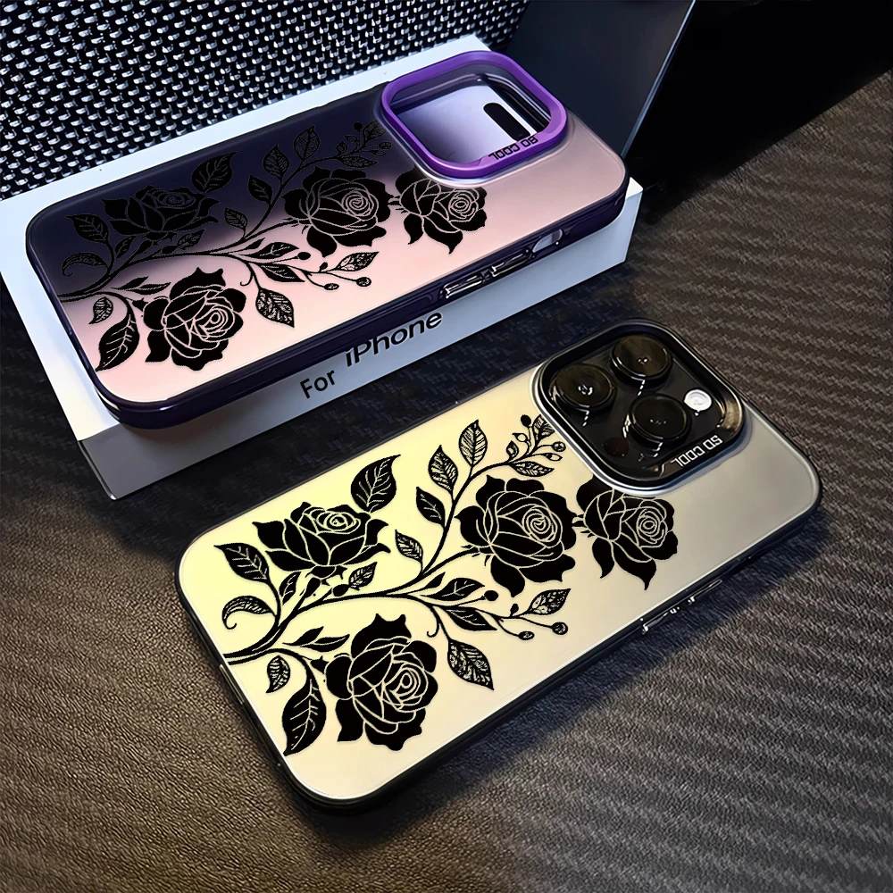 

Black Rose Floral Art Shockproof Elegant Phone Case for iPhone 17 Pro Max 16 E 15 14 Plus 13 12 11 Protective Cover