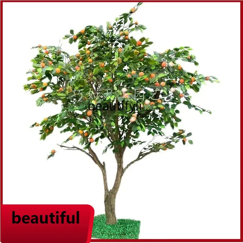 

X Simulated persimmon tree, orange apple, hawthorn apple, large indoor floor decoration landscaping, fake tree solid wood