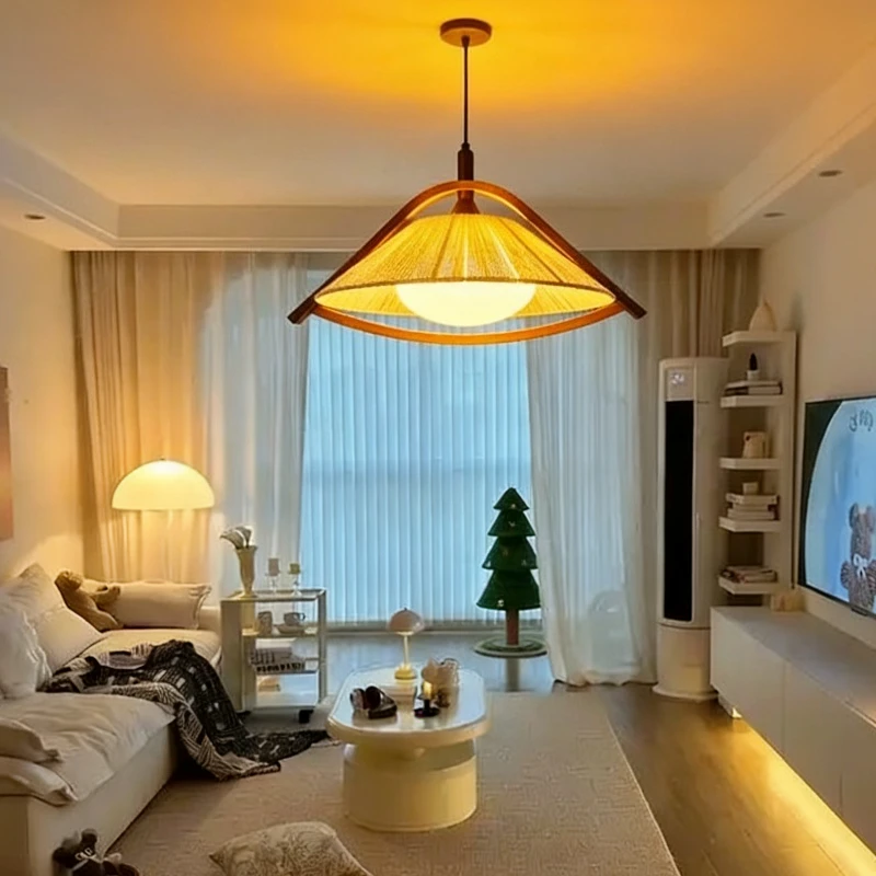 

LED Pendant Light Wabi-sabi Master Bedroom Wooden Paper Vintage Home Decoration Restaurant Café Counter Dinning Room Chandelier