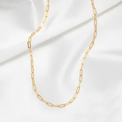 Anti Tarnish Paperclip Link Chain Choker Women Necklace Adjustable Length 316L Stainless Steel PVD Plated Waterproof Jewelry
