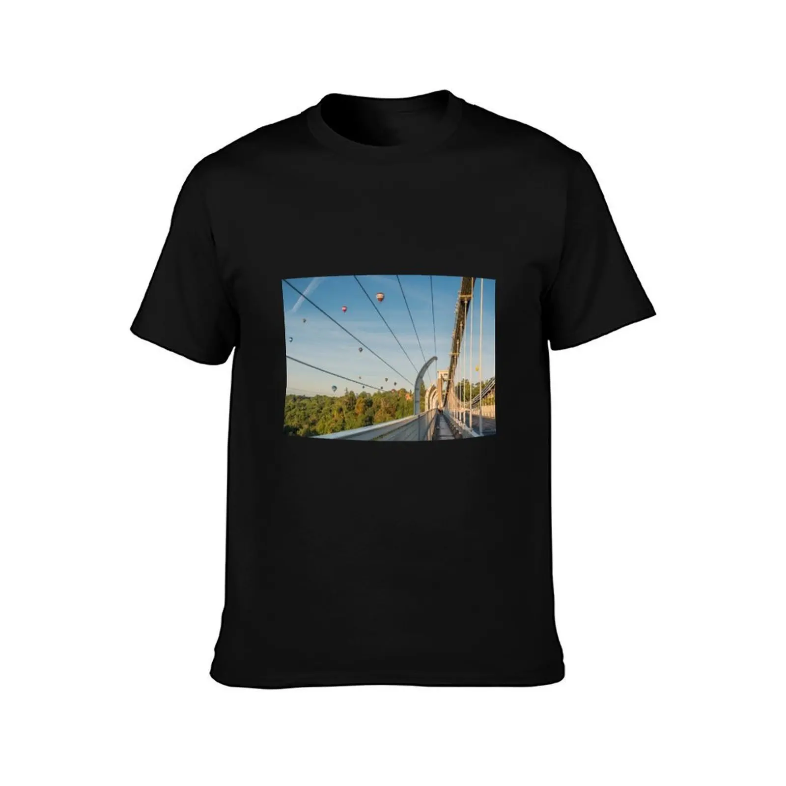 Clifton Suspension Bridge and Balloons T-Shirt, Summer Casual Cotton Tee, Oversized Streetwear Tops, Vintage Graphic Print