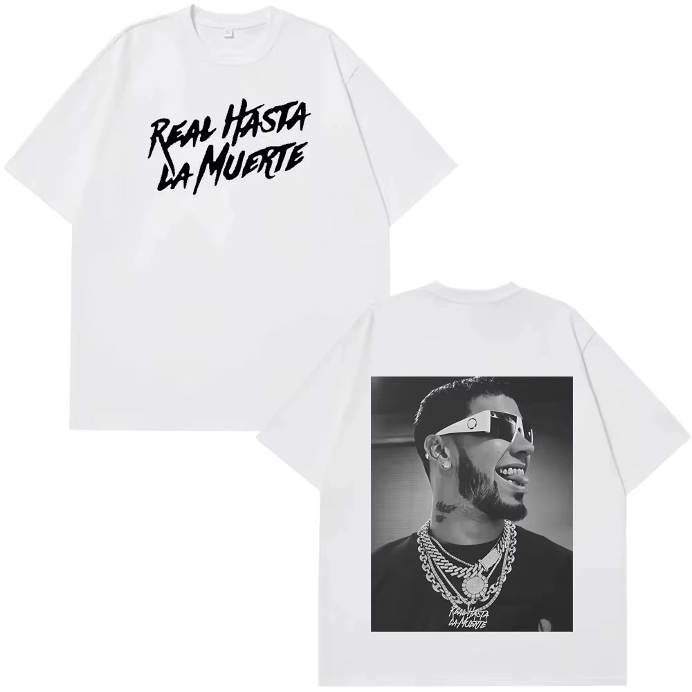 Camiseta masculina e feminina hip hop gótico punk harajuku super grande anuel aa real hasta la muerte camiseta impressa dupla face