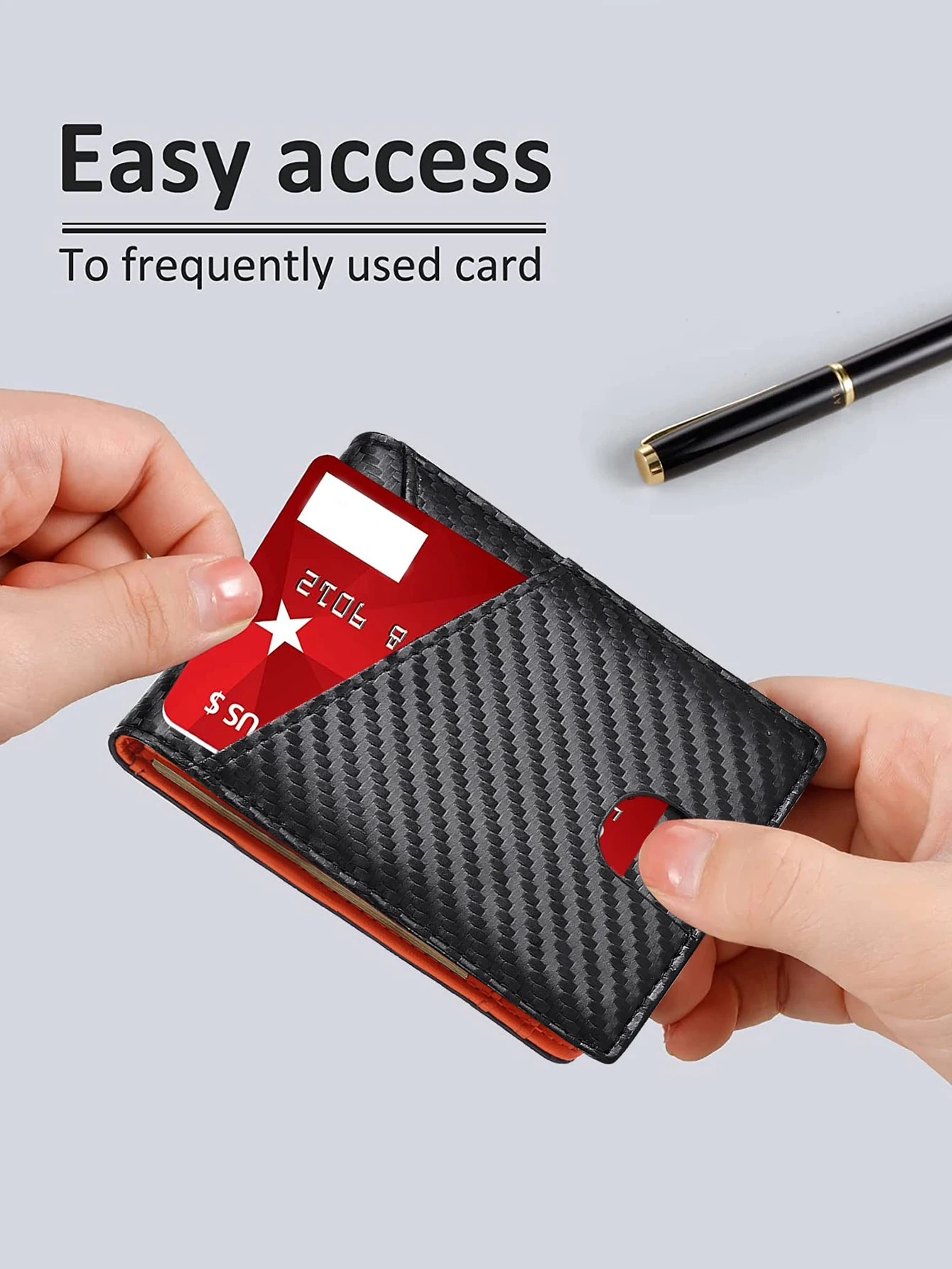 محفظة رفيعة للغاية ثنائية الطي للرجال من RFID مع نظام تحديد الهوية بمزودة بنظام Windows/فتحات بطاقات متعددة وحامل بطاقات ائتمان رفيع متعدد الوظائف