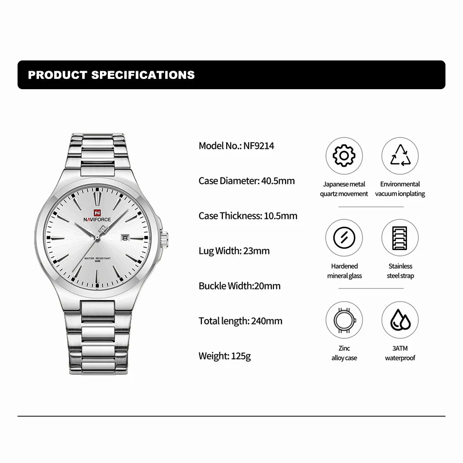 NAVIFORCE Luxury Fashion Men\'s Watches Stainless Steel Strap Business Waterproof Date Quartz Wristwatch Relogio Masculino 2023