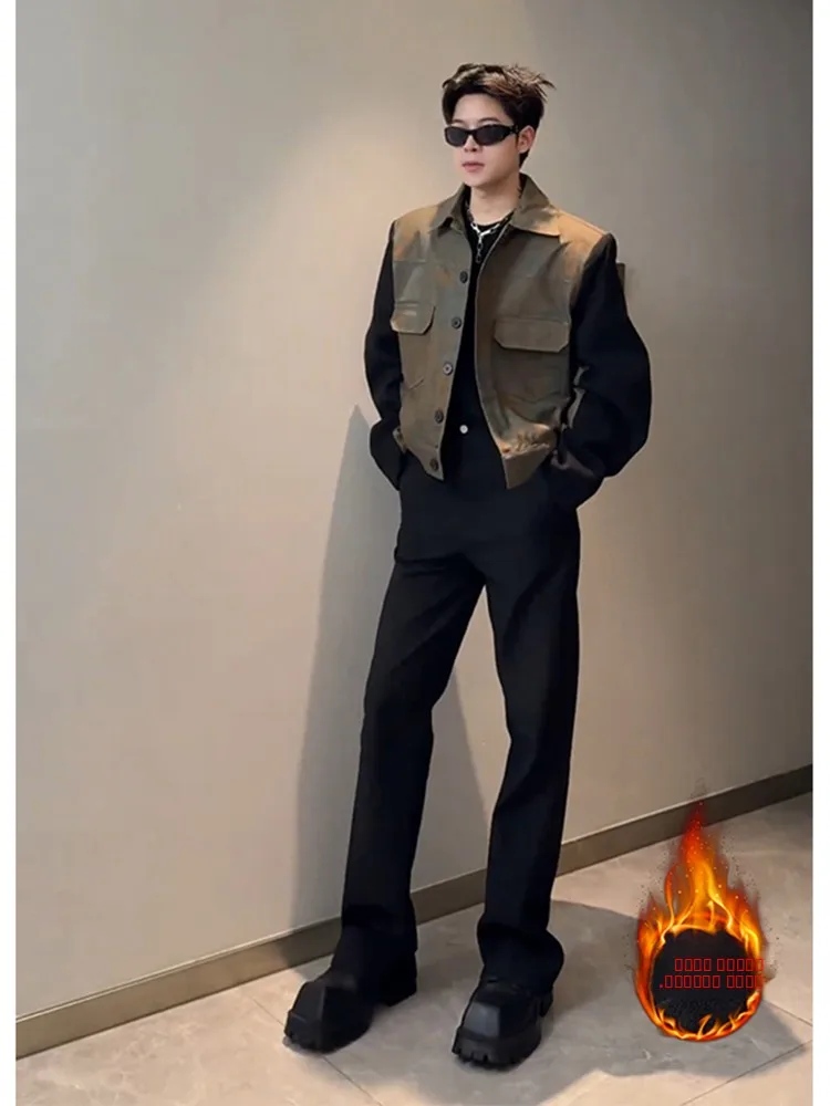 

Мужские брюки Bla Fce на подкладке, прямого кроя, струящиеся, повседневные, из полиэстера, для подростков, осенне-зимняя мода