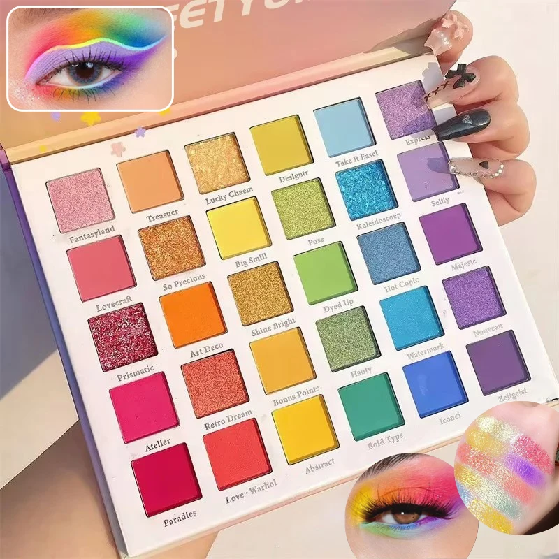 30-Farben-Lidschatten-Palette, Regenbogen-Korallen-Perlenglitter, matte Pailletten, schimmernder, hochpigmentierter Lidschatten für Party- und Tanzshow-Make-up