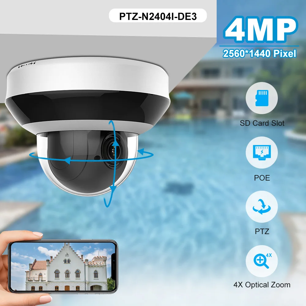 OEM 4MP PTZ IP Camera 4X Optical Zoom Dome Surveillance Camera H.265 SD Card Slot CCTV Camera Outdoor Camera IP66 IR