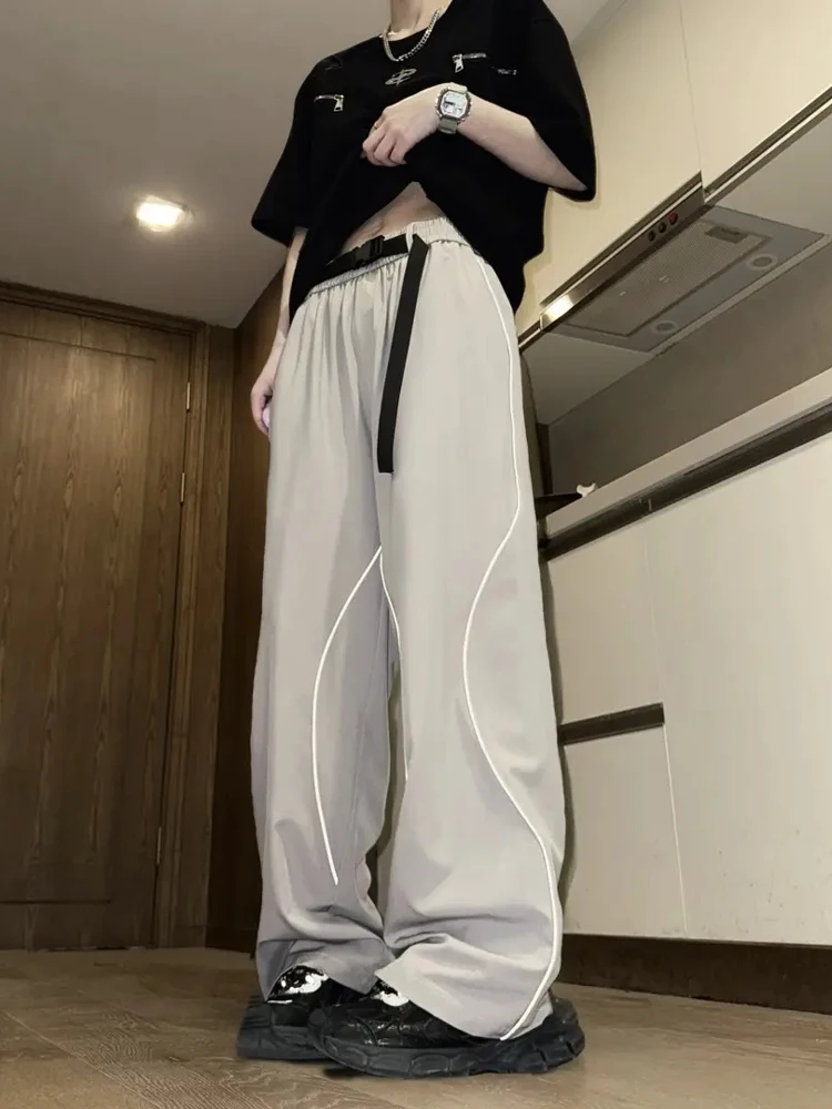 

Ретро американский ледяной шелк, крутые повседневные брюки, летние свободные утягивающие тонкие прямые длинные брюки для мужчин, молодежная мода