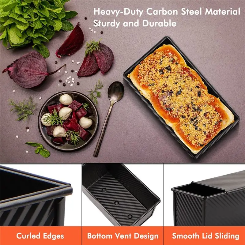 AB33-Loaf Pan 2 Pack, Non-Stick Bread Pan With Lid Carbon Steel Bread Toast Box Mold With Cover For Bakeware Bread Easy To Use B
