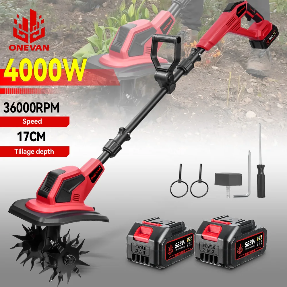 Cultivador eléctrico de cultivador, 4000W, 36000RPM, inalámbrico, 17CM, escarificador eléctrico, recortador de jardín, herramienta eléctrica para Pin de batería Makita de 18V