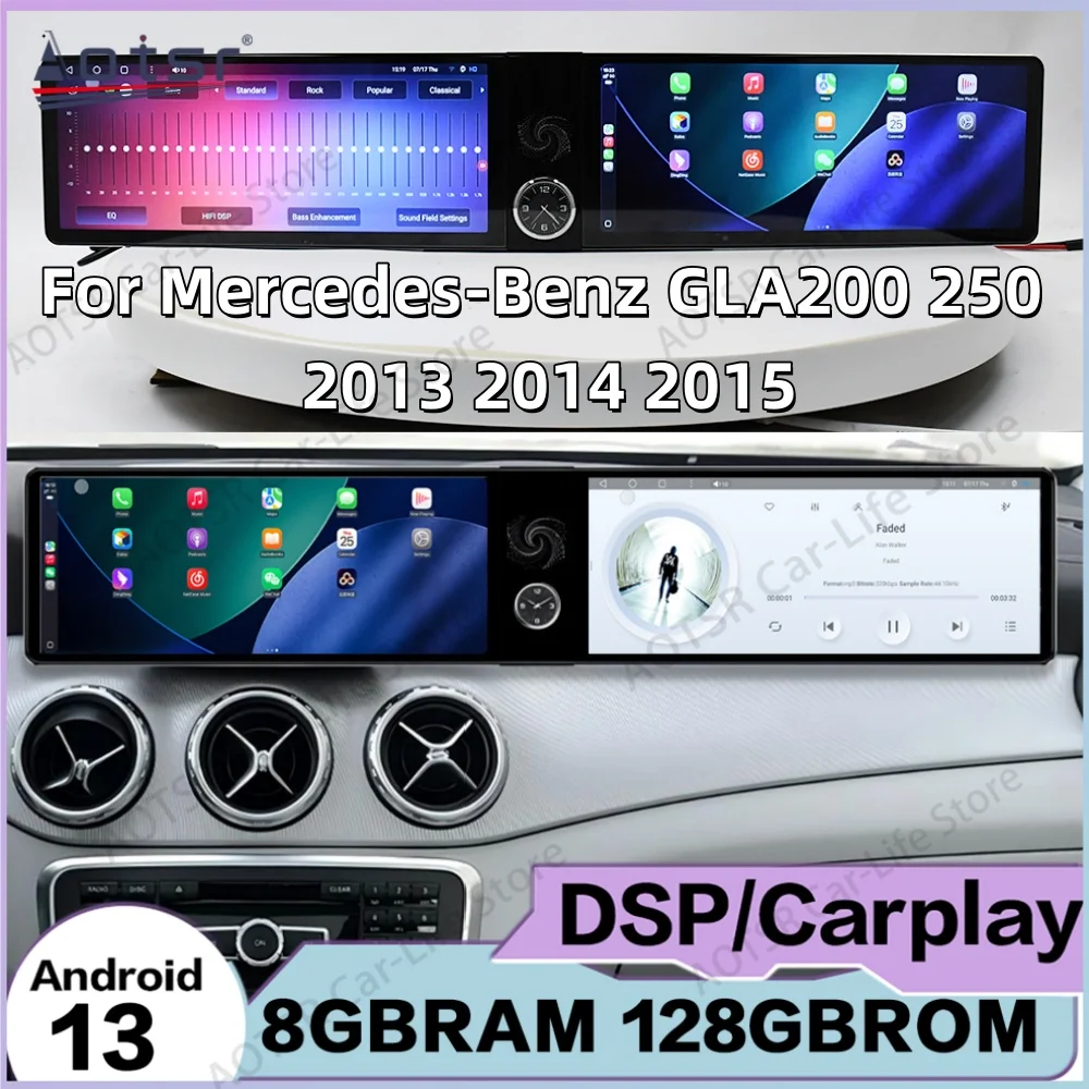 Dual Screen For Mercedes-Benz GLA200 250 2013 2014 2015 Android 13 Car Radio Screen Multimedia Player GPS Navigation Head Unit