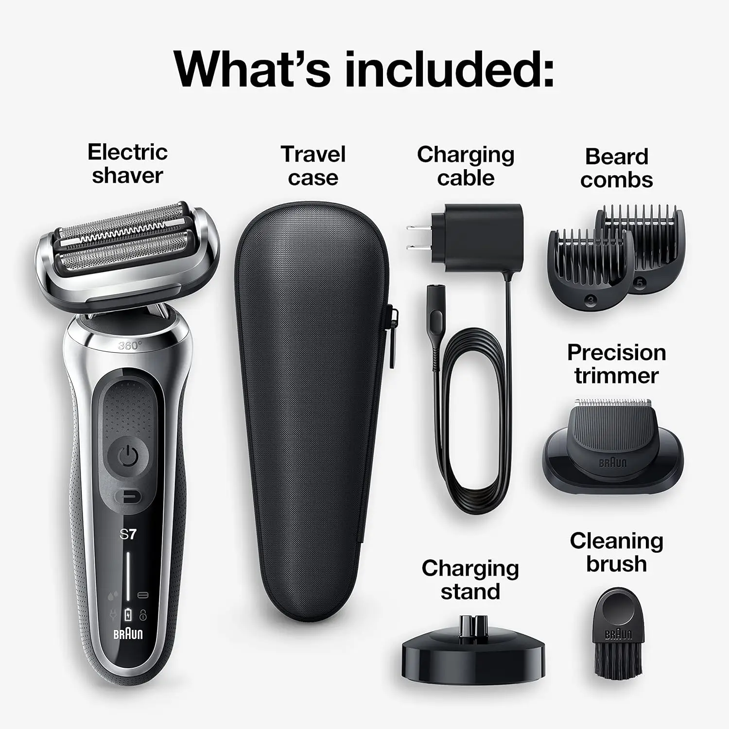 Shaver, Series 7 7027cs, Wet & Dry Shave, with Beard Trimmer, Rechargeable, Charging Stand and Travel Case Included