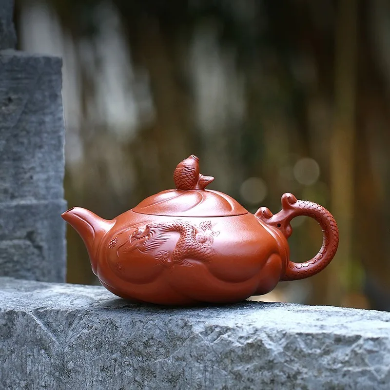 

Zanghutianxia Yixing Boutique Teapot Pure Handmade Carved Teapot Raw Ore High-Grade Chinese Tea Set Fish Dragon Pot