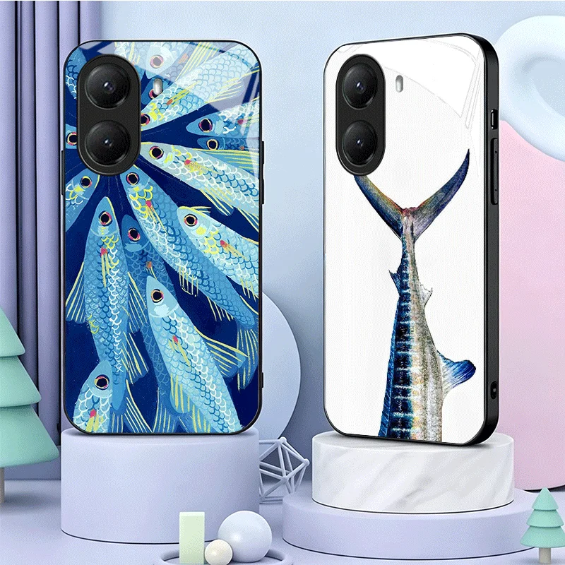 Discounted Salted Fish Tempered Glass Phone Case for Xiaomi Poco M7 M8 X7 X8 Pro Max X6 X5 X3 Redmi 15 15C 14C 13C 15T 17T M6 M5