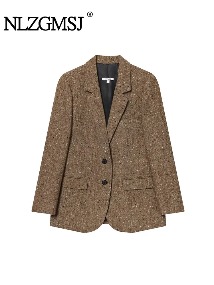 

NLZGMSJ Elegant Women Formal Blazer 2025 Spring Autumn Long Sleeve Single Breasted Coat Female Office Jacket Y2K