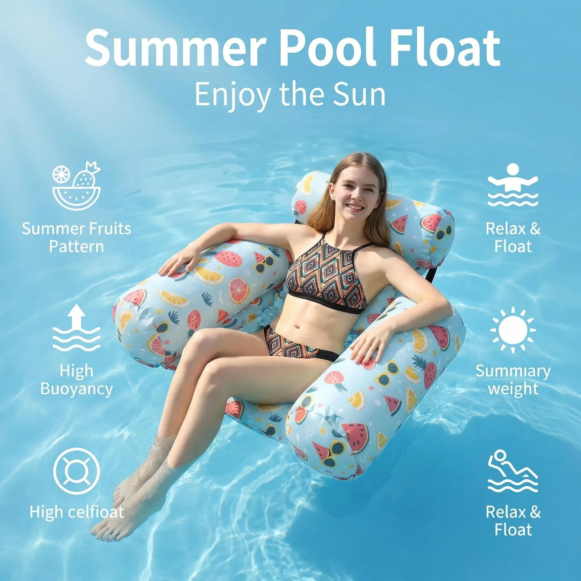 New swimming pool floating bed inflatable lounge chair tropical leaf pattern PVC folding backrest floating row water leisure
