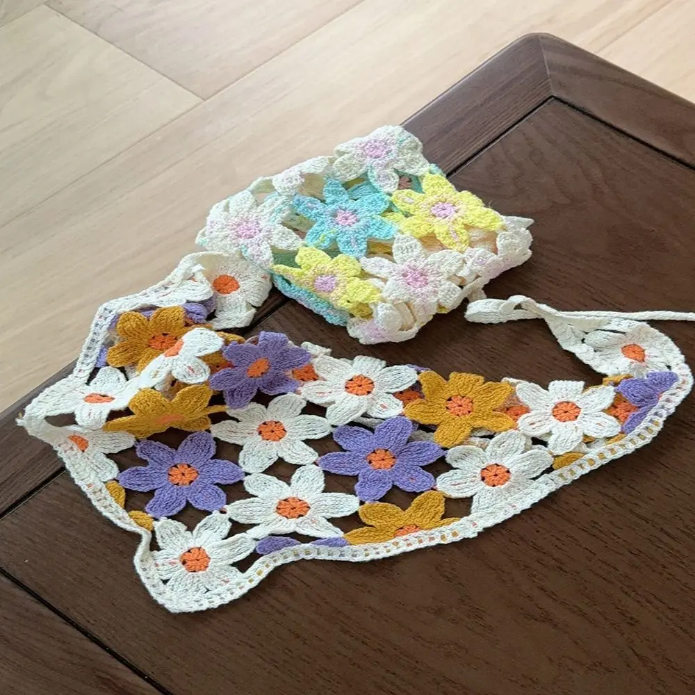 Multicolor Knitting Flower Headband French Retro Little Daisy Triangular Turban Scarf Hair Accessories Spring Outing Hair Band
