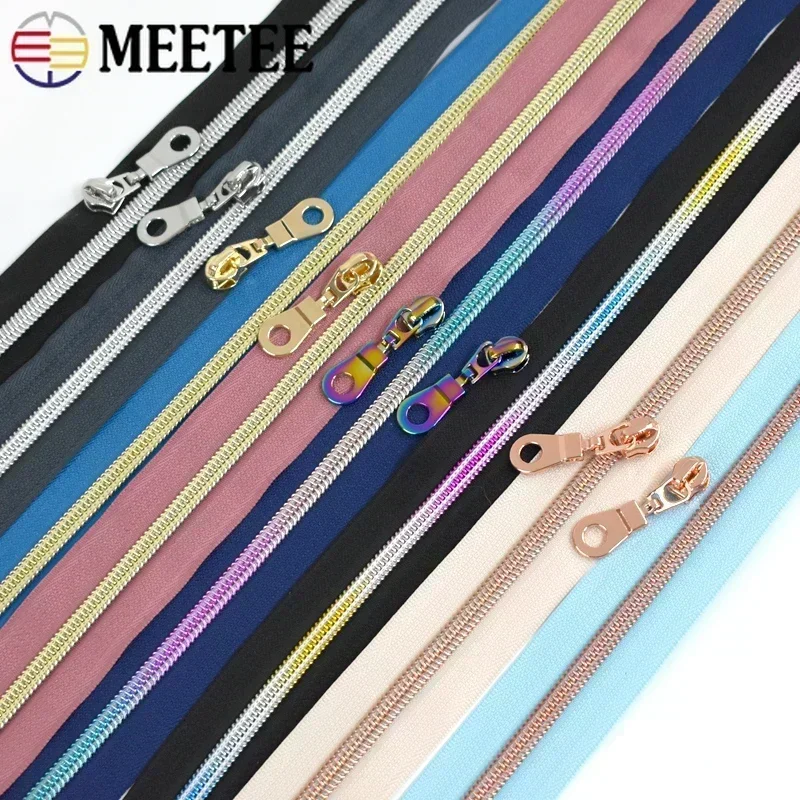 1/2/3M Meetee 5# Nylon Zippers By The Meter Garment Bag Sewing Zipper Puller Zips Coil Closure Pocket Zip Slider RepairAccessory