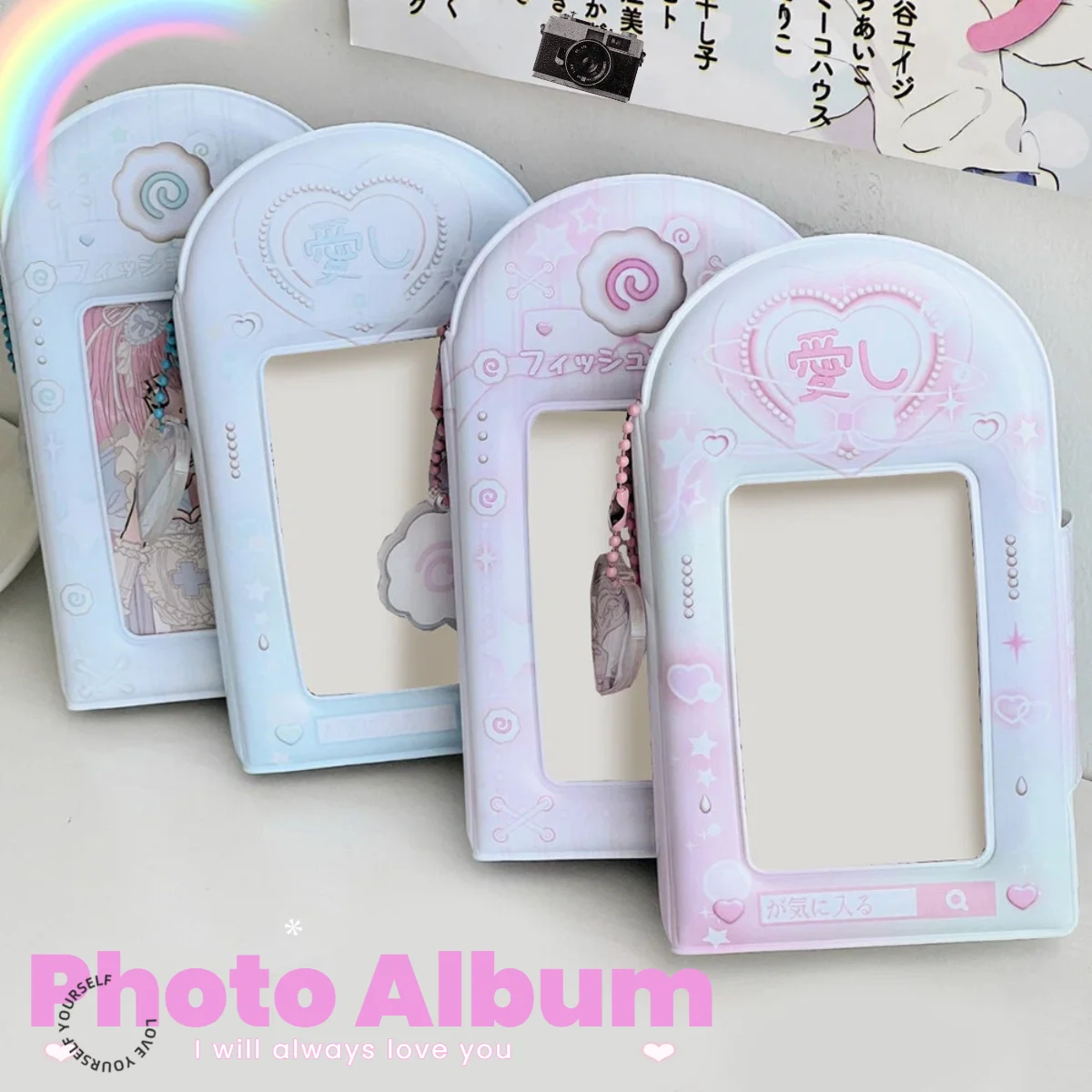 Photo Album 3 Inch 32 Slots Collector Book Photocard Holder Card Holder Sweet Square Hollow INS Cartoon Album Cards Binder
