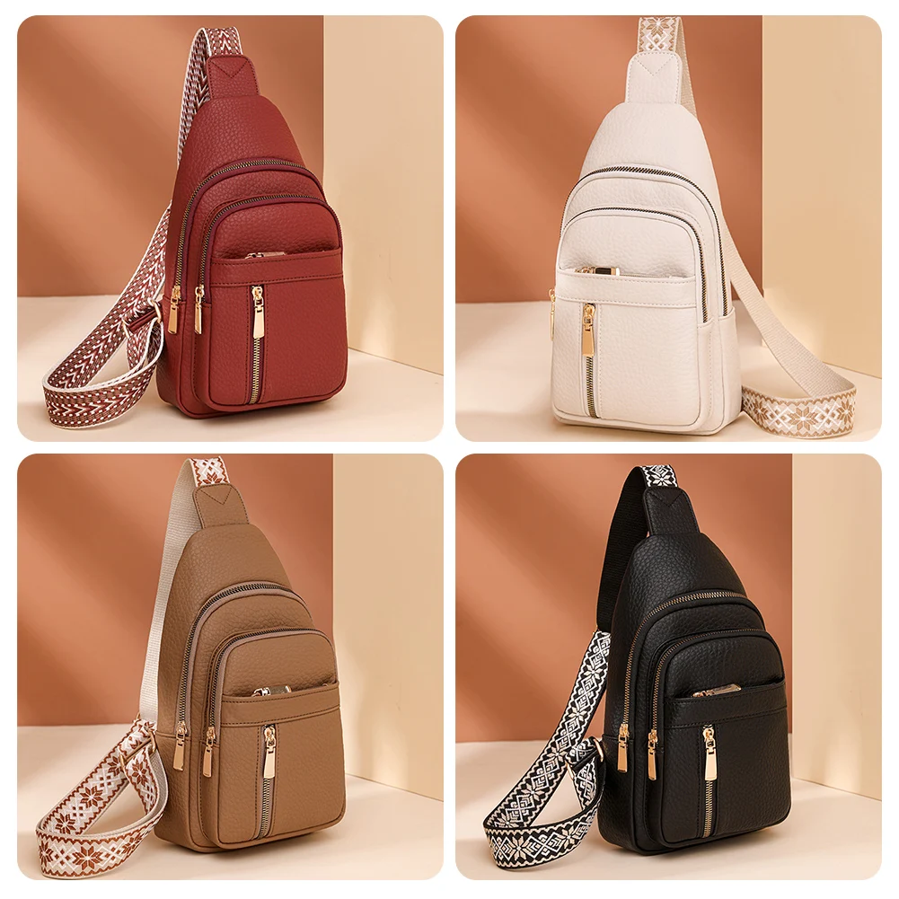 

Women's Casual Zipper Fanny Pack PU Leather Waterproof Crossover Bag For Men Outside Leisure