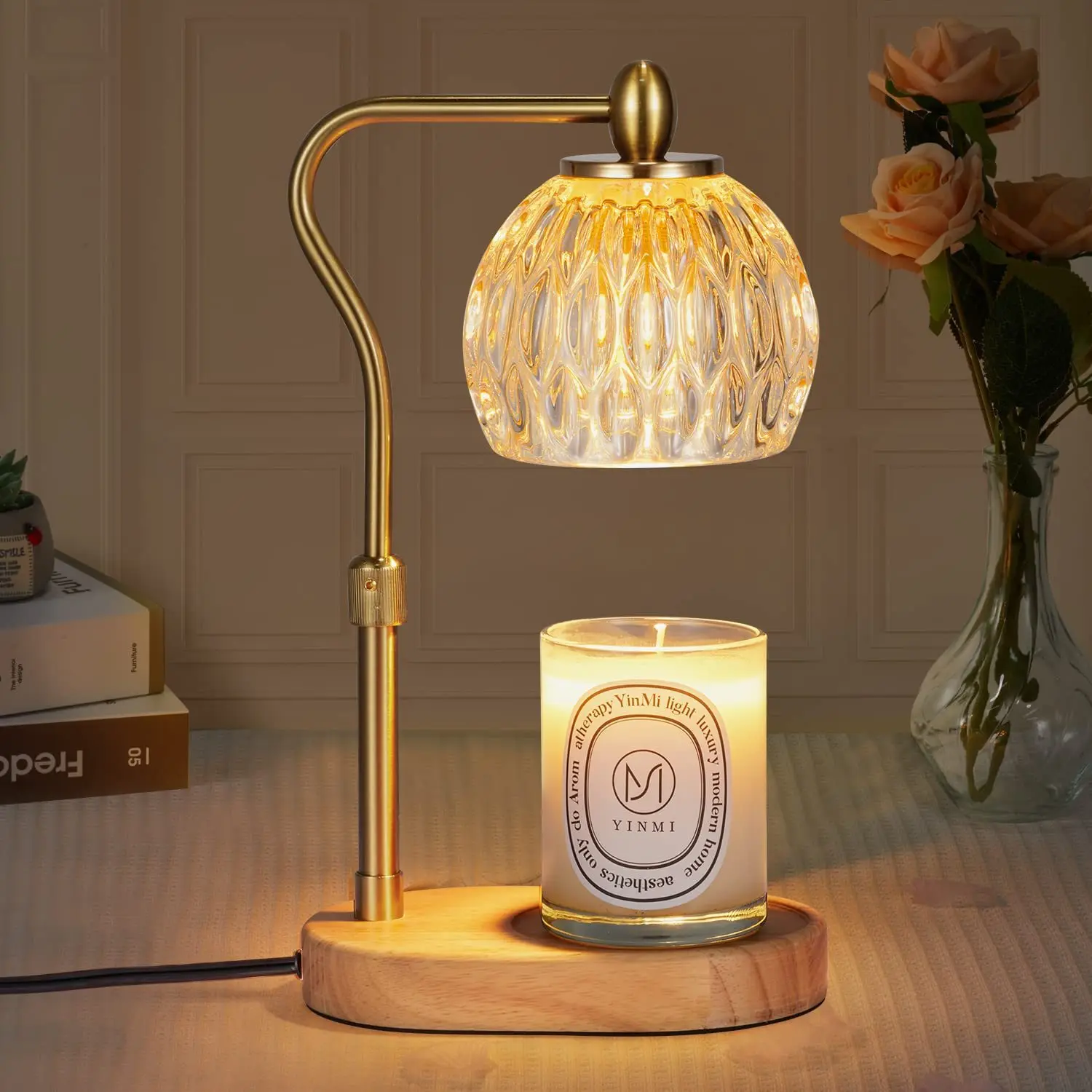 110V/230V Electric Candle Warmer Lamp Wax Melting Light Creative Aromatherapy Table Wooden Base Bedside Decor