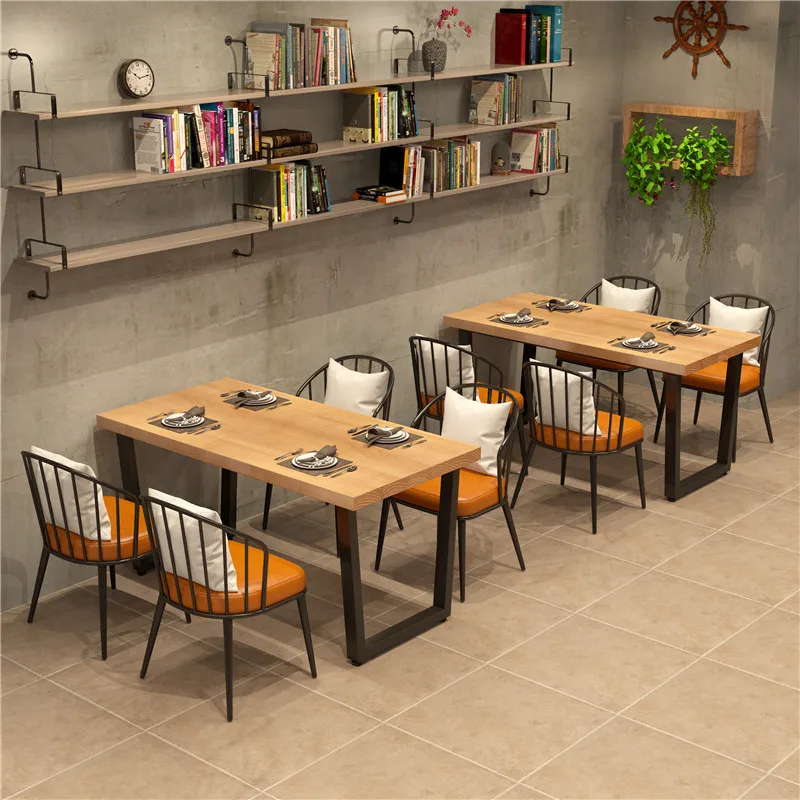 Solid wood dining table combination, rectangular table, barbecue restaurant, one table with four chairs, restaurant