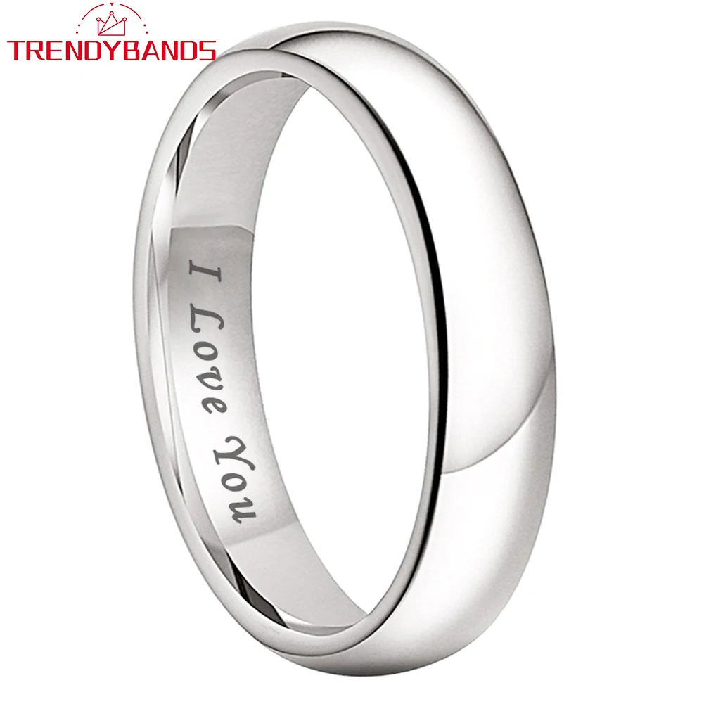 White Tungsten Finger Ring Wedding Band For Men Women I Love You Engraved Jewelry Domed Polished Shiny Comfort Fit