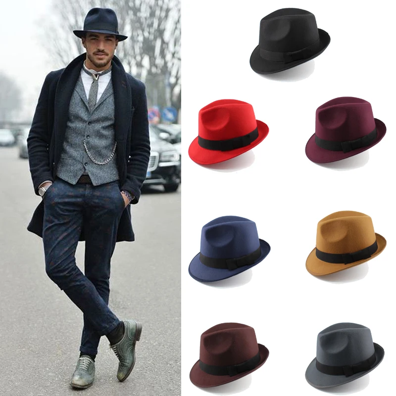 Men Women Woolen Classical Retro Fedora Hats Trilby Jazz Sunhat Street Style Caps Party Travel Outdoor Size US 7 1/8 UK M