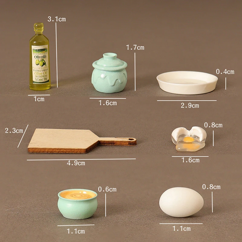 1/12 Dollhouse Mini Kitchen Food Toy Set Dollhouse Egg Olive Oil Jar Chopping Board Model Dolls House Decor Accessories