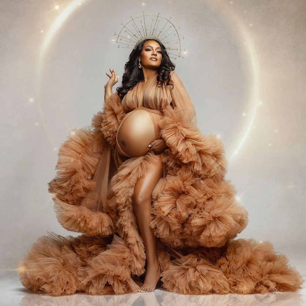 Vestidos de maternidade babados em camadas personalizado mulheres grávidas tule robe casamento nupcial pijamas vestido photoshoot vestido