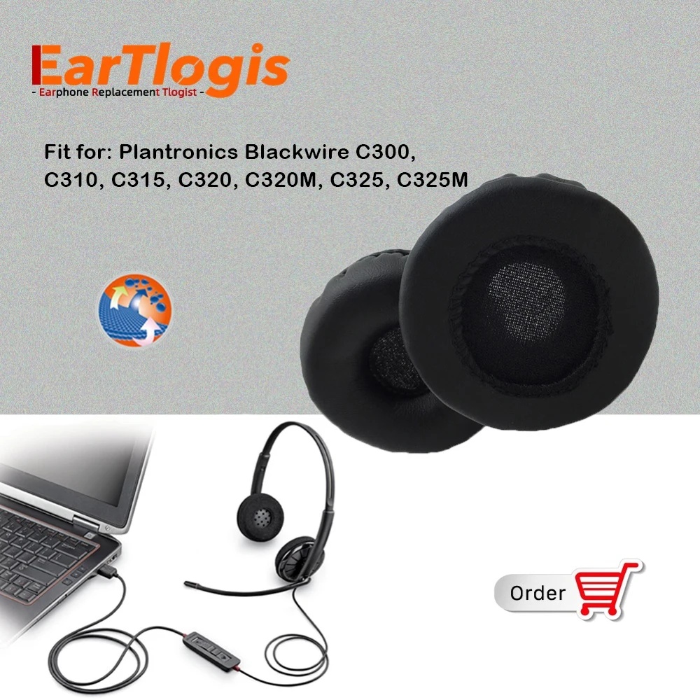 EarTlogis Replacement EarPads for Plantronics Blackwire C300, C310, C315, C320, C320M, C325, C325M Headset Earmuff Cover Cushion