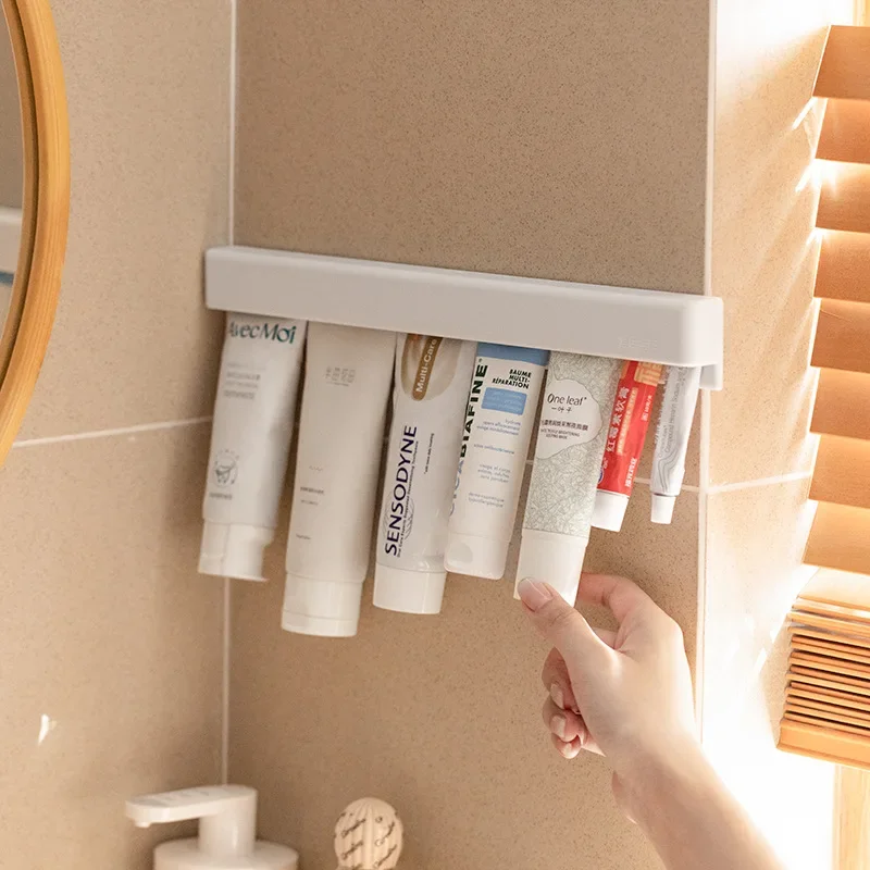 Wall Mount Bathroom LongToothpaste Holder Multifunctional Space-Saving Toothpaste Holder