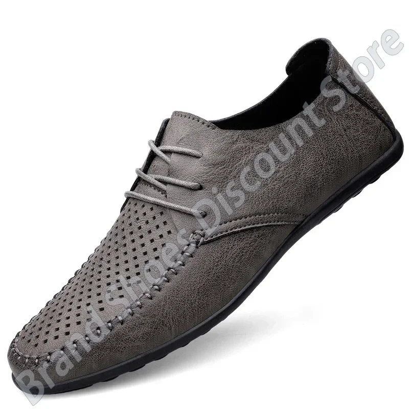 Zomer Uitgehold Lederen Schoenen Heren Luxe Italiaanse Heren Casual Handgemaakte Mocassins Designer Ademende Bootschoenen Zapatos Hombre