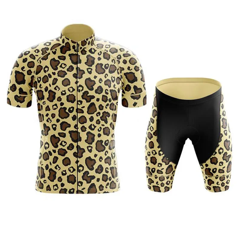 2023 Man Outdoor Sports Cycling Jersey Set Summer Leopard print Breathable Road Bicycle Suit Cycling Jersey Uniform  Bib Shorts