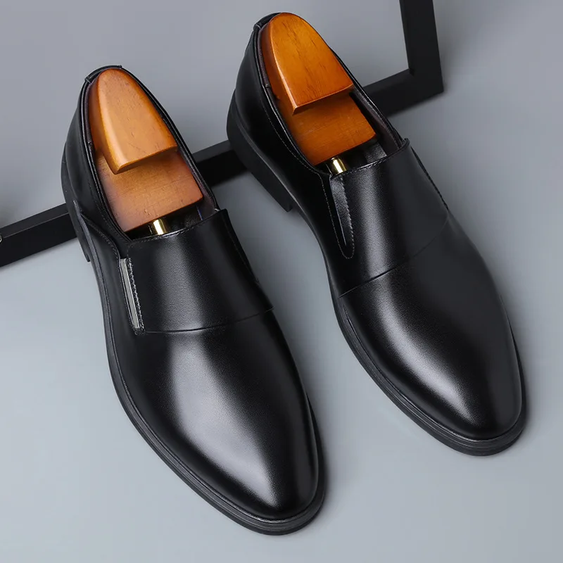 Men 6cm/Flat Leather Shoes Lift Loafers Slip-on Business Elevator Dress Shoes Comfortable Driving Height Shoes Zapatos De Hombre