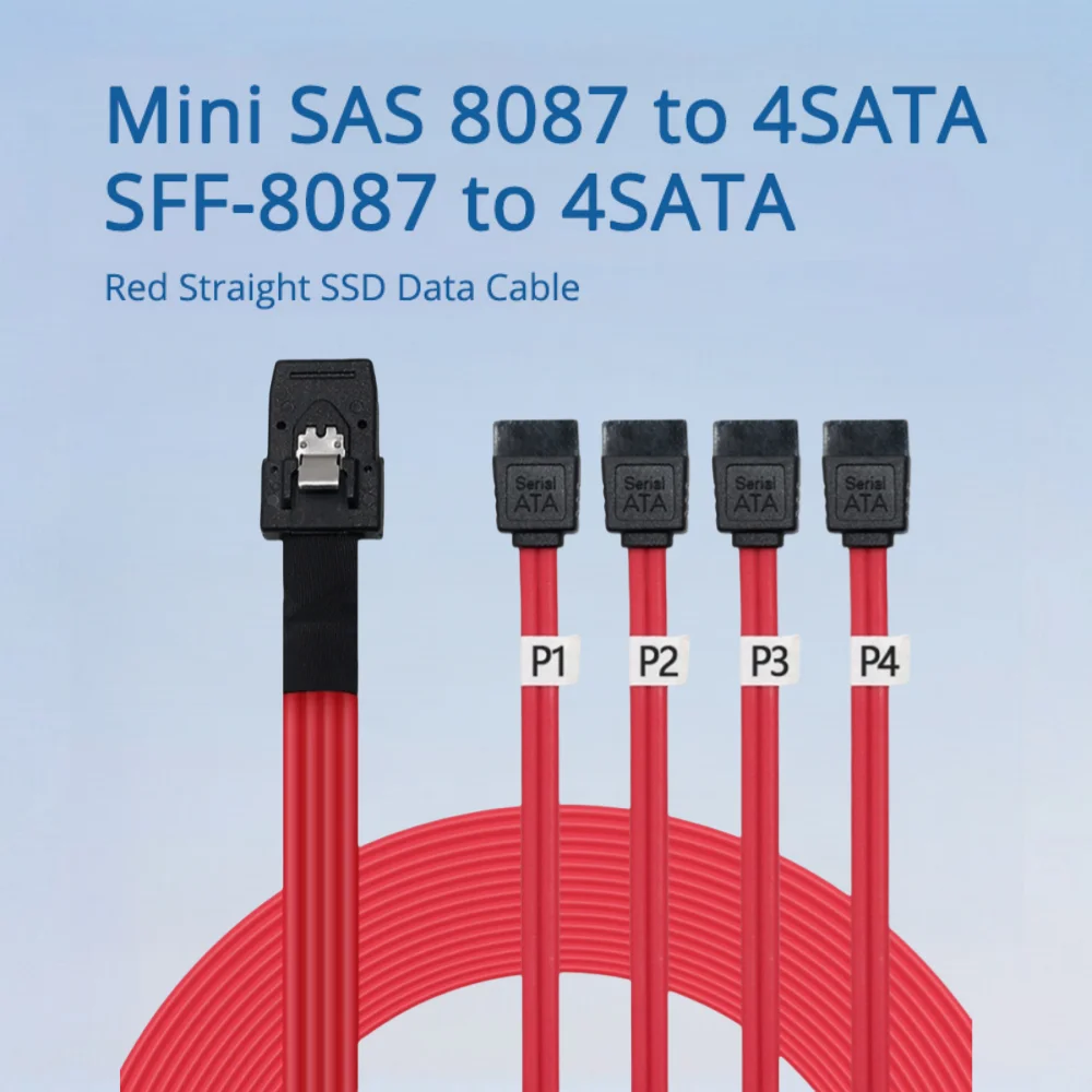 미니 SAS 8087 - 4 SATA 케이블-SFF-8087 - 4 SATA 데이터 전송 케이블(솔리드 스테이트 드라이브용 직선 커넥터 포함)