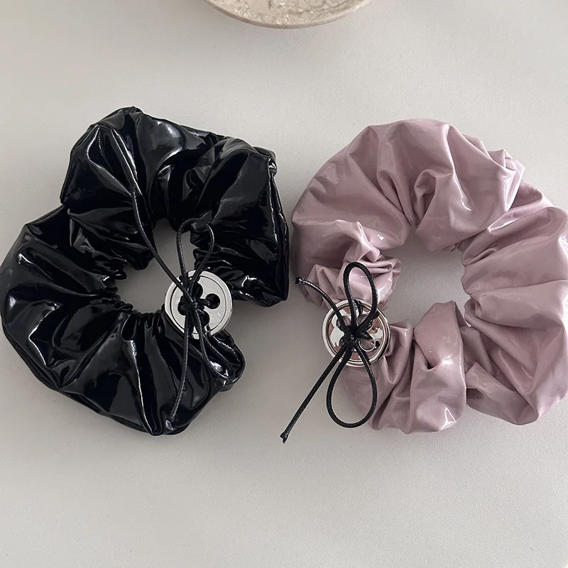 Leather Button Large Intestine Hair Band  Nude Pink High-Grade Glossy Large Bun Girl Heart Hair Rope Headband Hair Accessories