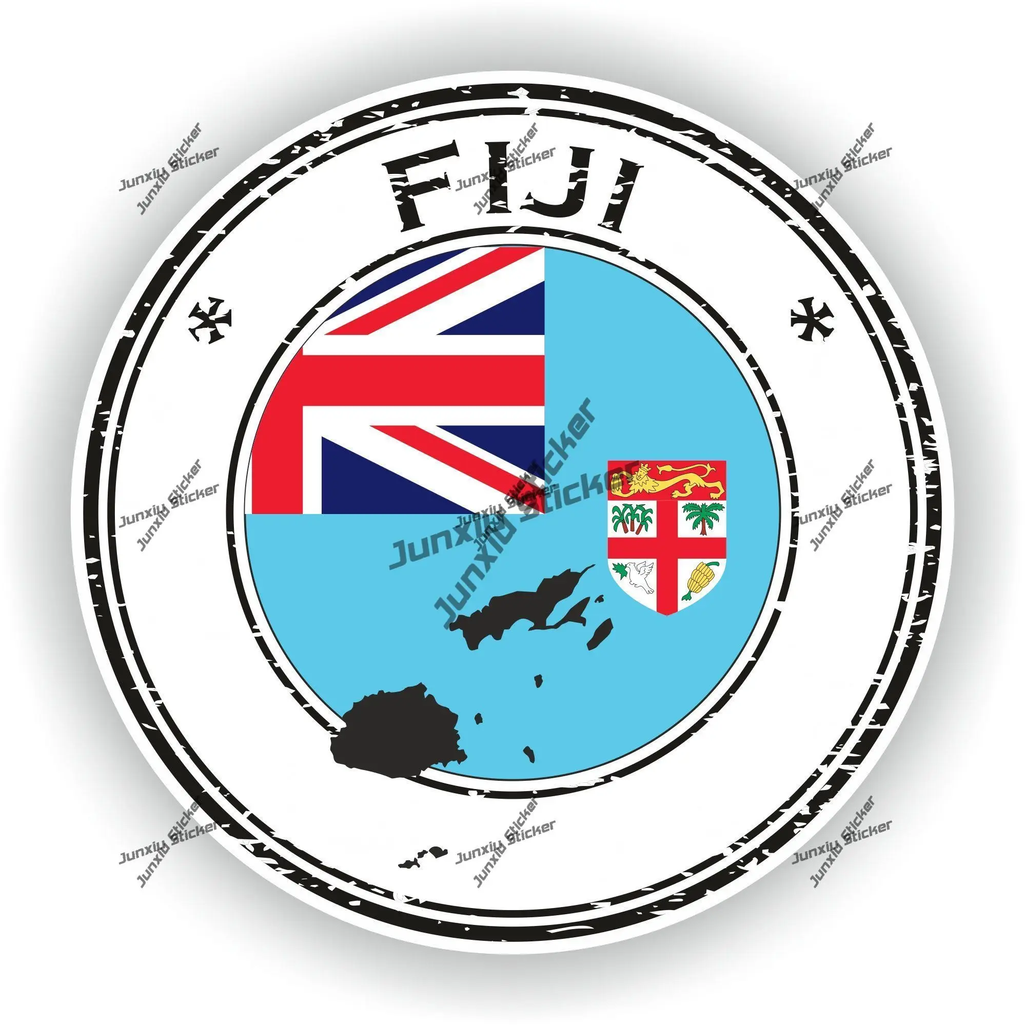 

Fiji Sticker Coat of Arms of Fiji Round Flag Seal UV Protected Decal Car The Whole Body Cover Scratches Car Accessories Decor