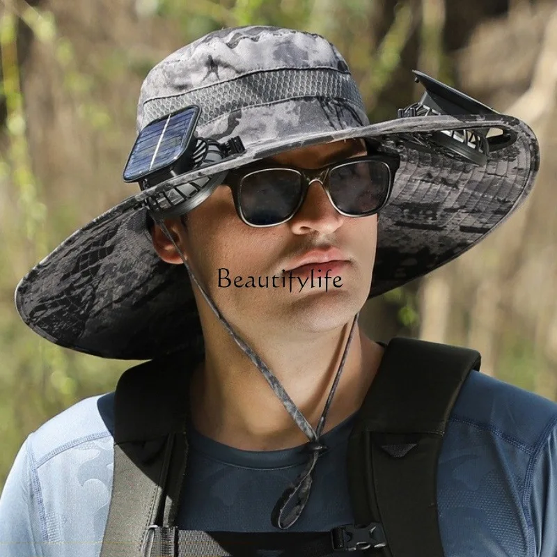 Solar charging fan cap with sun protection and cooling adult mountaineering sun hat