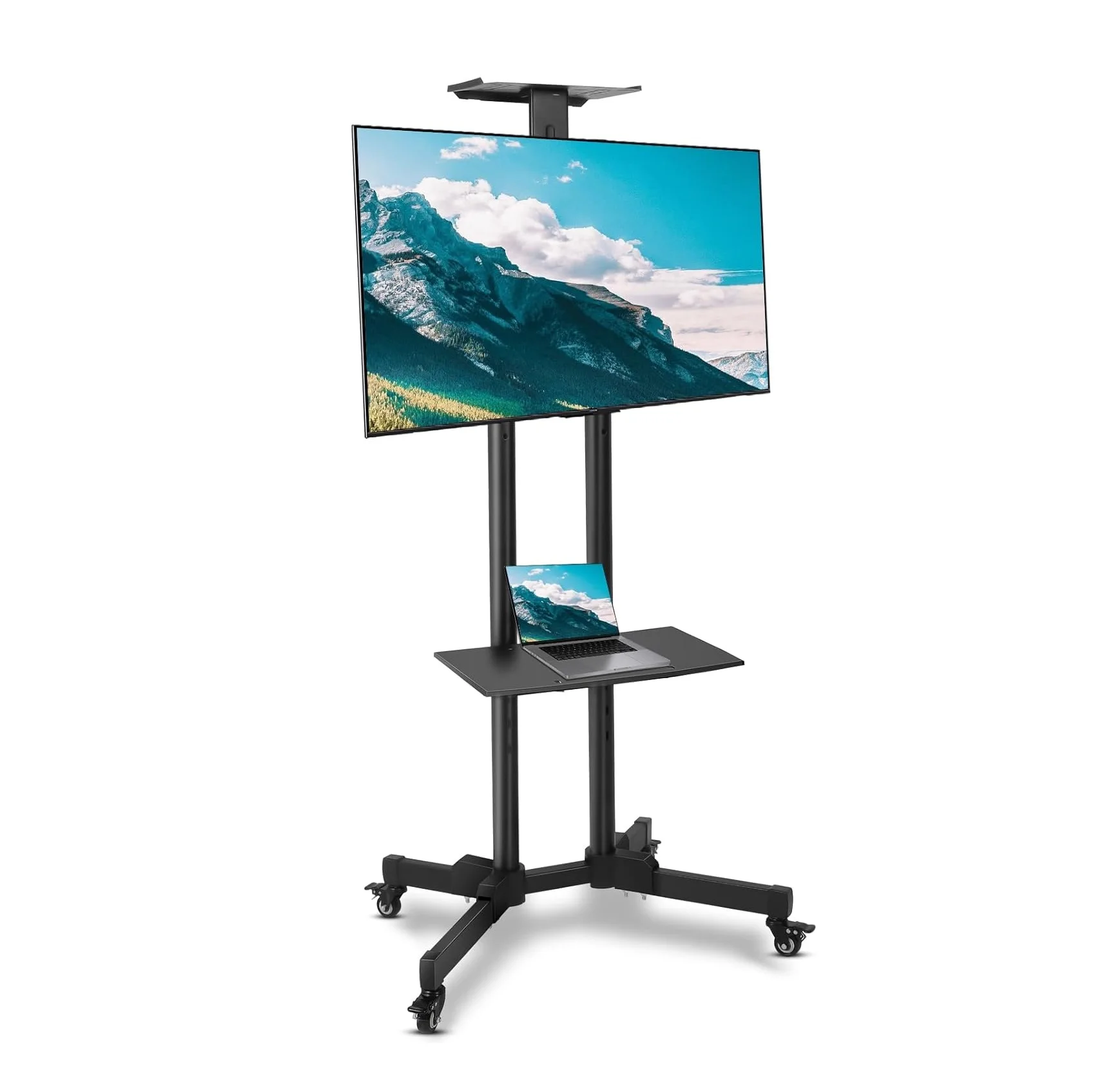 Mobile TV Stand with Height Adjustable Mount on Lockable Wheels for 32-65 Inch Flat and Curved Screens