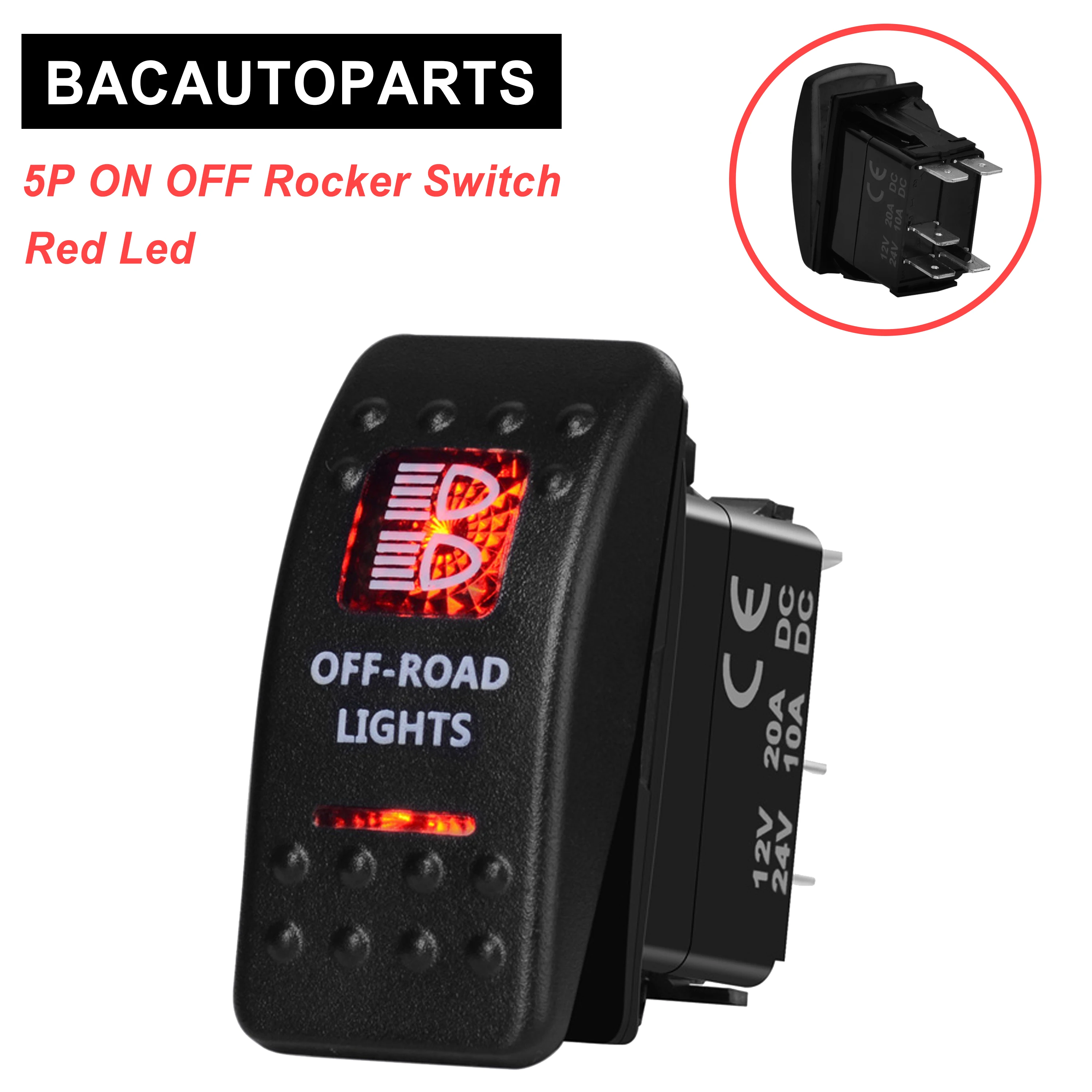 Red Led Off Road Lights Symbol Rocker Switch SPST 5P ON OFF 12v/24v For Car Marine Boat IP66 NARVA Carling ARB Style Auto Parts