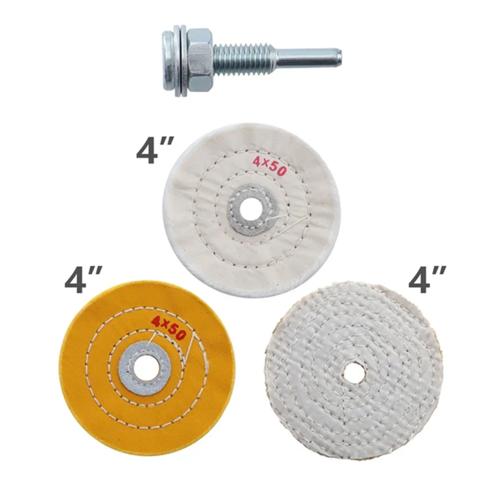 4pcs 4inch Cloth Polishing Wheels Cotton Lint For Bench Grinder Electric Drill Metals Jewelry Hardware Grinding Polishing