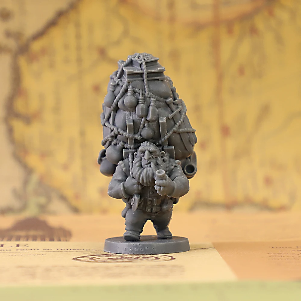 Dwarf Merchant Overloaded Backpack Resin Unpainted Miniature Figure for Tabletop RPG Dungeons Role Playing Wargame