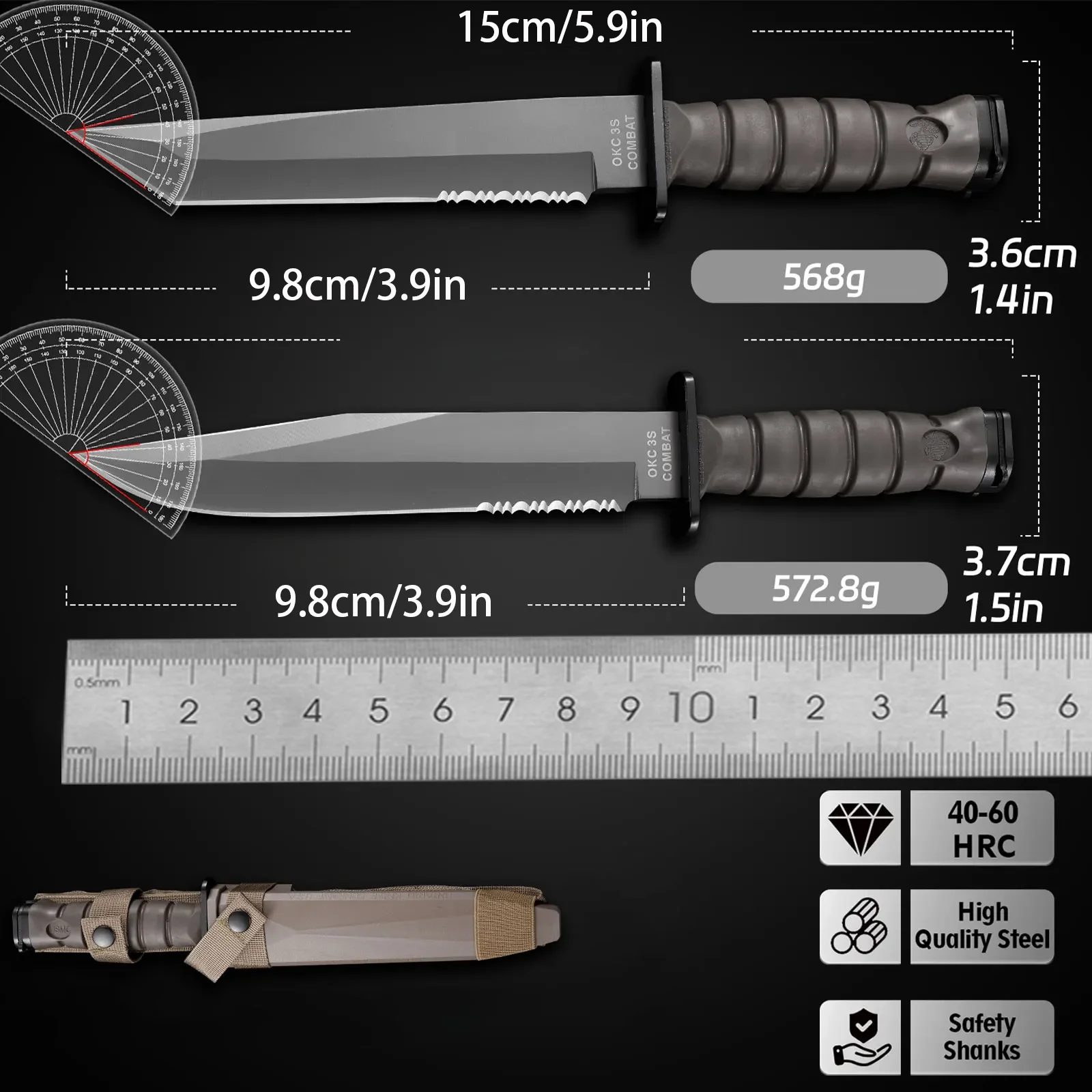 High-Density Military Tactical Knife Self-Defense Knife An Outdoor Survival Knife EDC Fixed Blade Hunting Knife