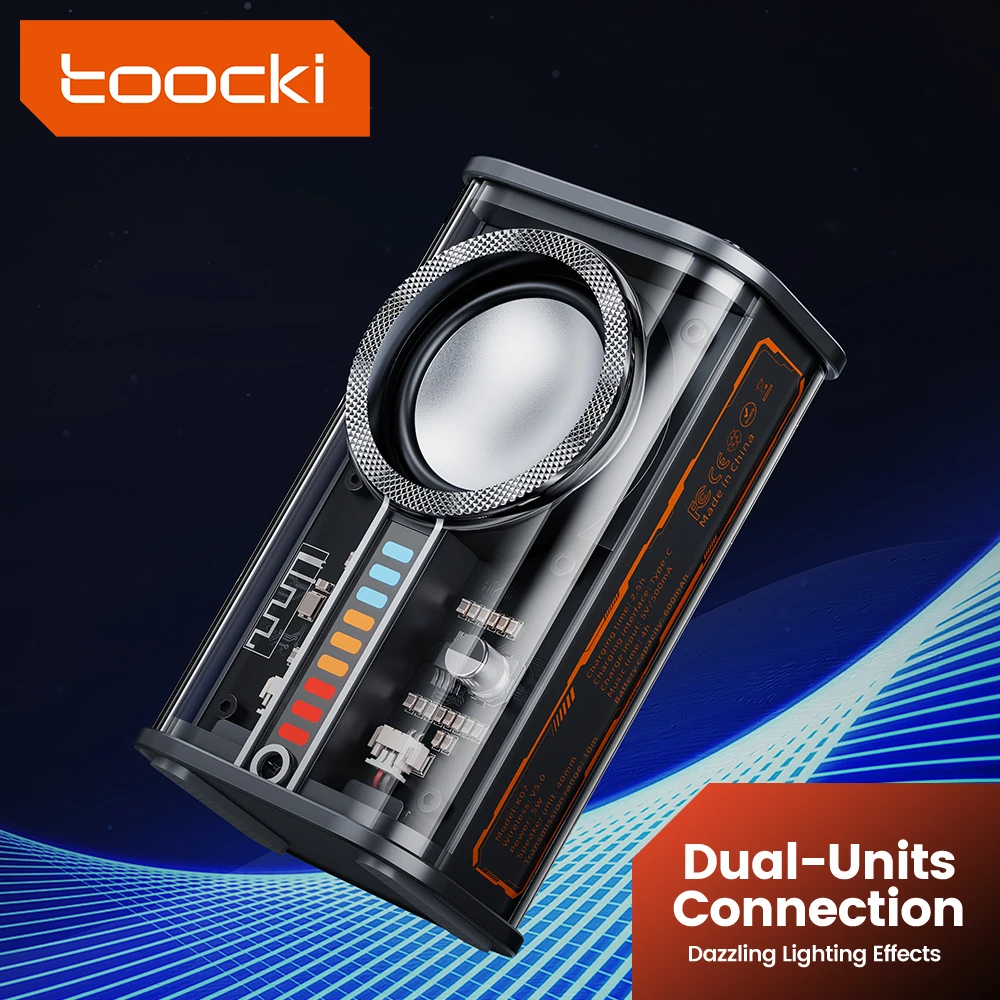 Toocki Wireless Bluetooth Speakers Transparent PC Casing Mecha Sound Box With Colorful Lighting Effects 3D Surround Sound Effect