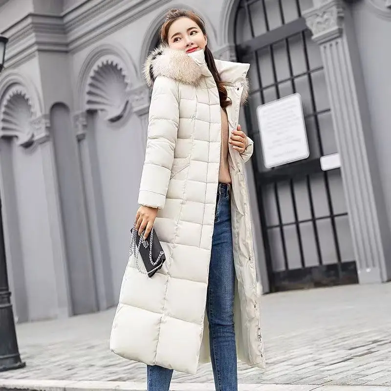 2025New Women's Sweater Collar Cotton-padded Winter Fashion Temperament Socialite Long Belt Waist Duck Down Down Jacket Coat Top