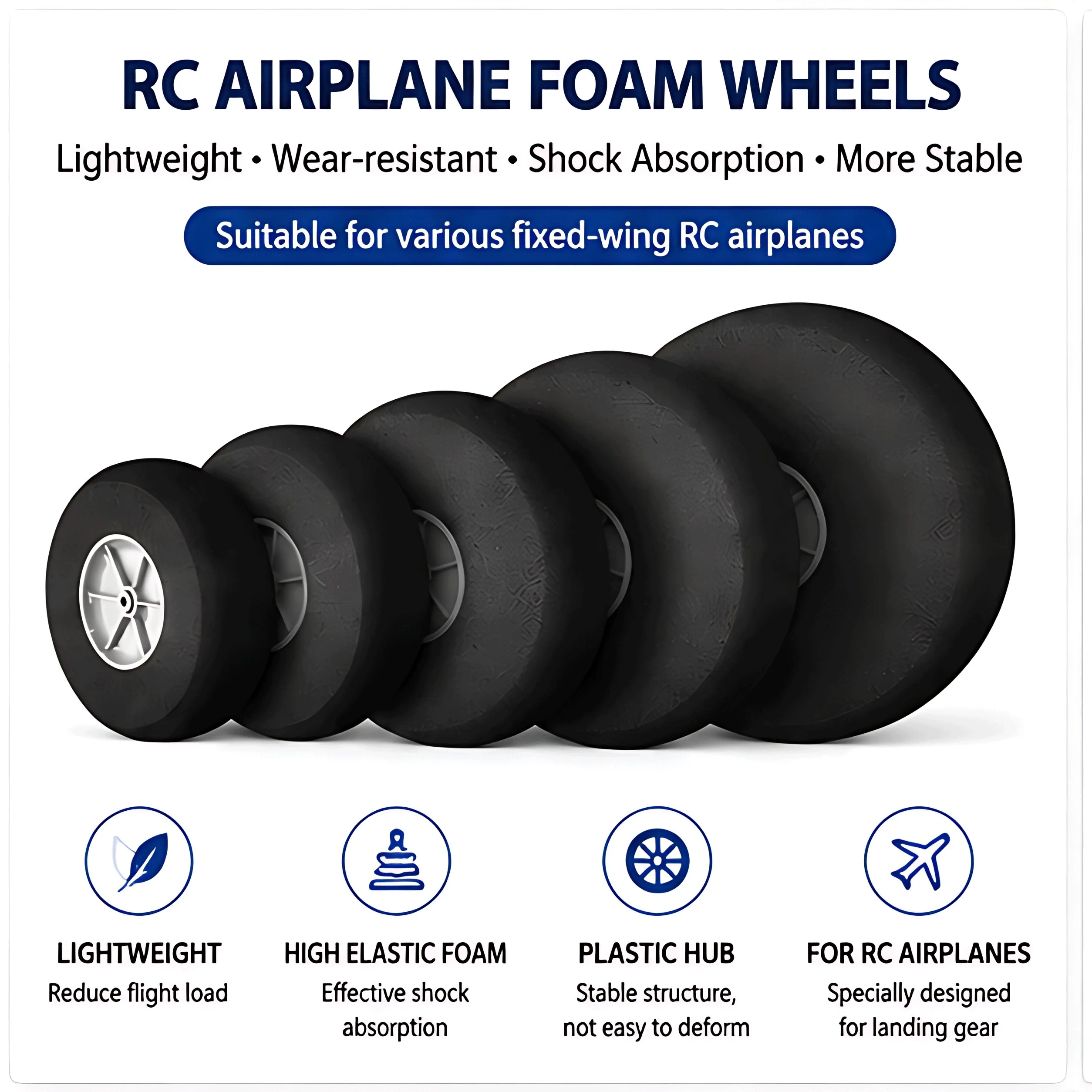 Sponge Tires 2pcs 25-110mm Foam Wheels Replacement for RC Airplane Landing Gear, Durable EVA Training Gear