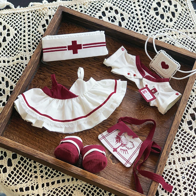 Ropa para muñecas de 20cm, conjunto de uniforme de enfermera bonito, sombrero, máscara de ojos de amor, vestido, falda, ropa, trajes, muñecos de peluche, juguete de Anime, regalo para niños