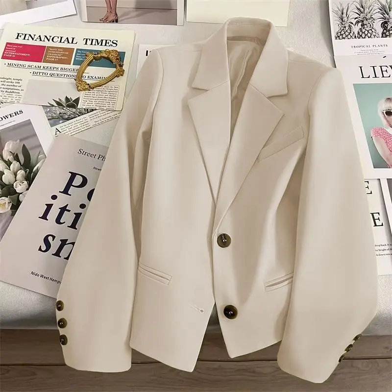 Spring Fashion New Women's Elegant Suit Jacket with A Short Collar and Long Sleeves Versatile Design High Street Jacket