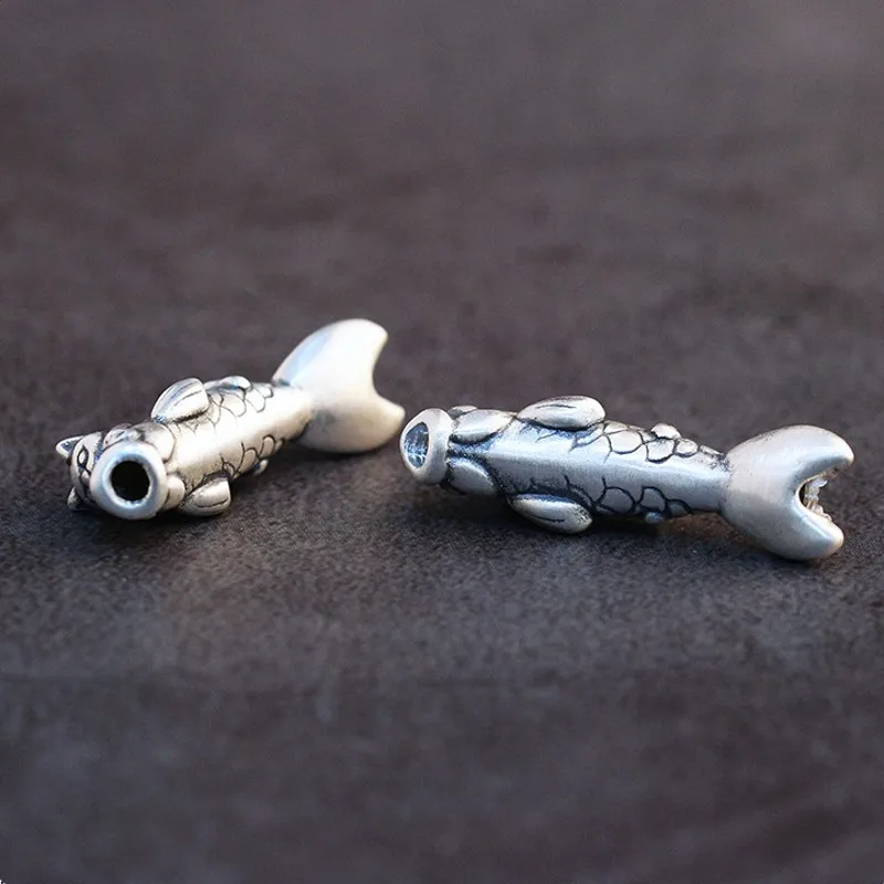 BOCAI S999 Silver 3D Hard Silver Accessories DIY Braided Rope Beads Leather Rope Necklace Accessories Small Cat Hug Fish Bending 3